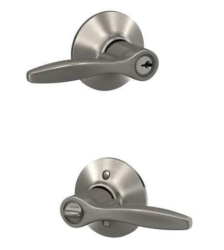 Schlage Delfayo Keyed Entry Lever Satin Nickel