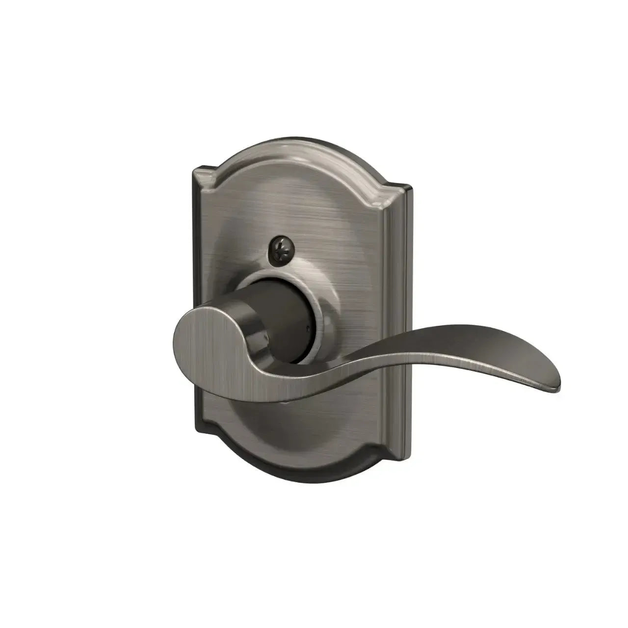 Schlage Dummy Accent Lever with Camelot Rosette Interior Trim in Antique Pewter finish