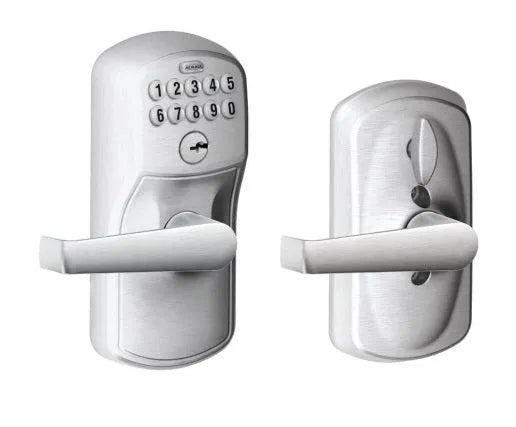 Schlage Electronic Keypad Lever with Plymouth Trim and Elan Lever with Flex Lock Satin Chrome