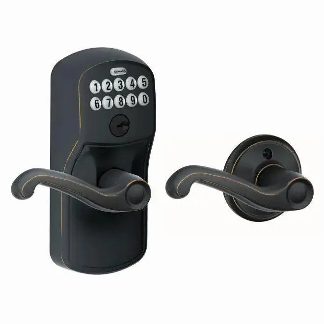SchlageSchlage Electronic Keypad Lever with Plymouth Trim and Flair Lever with Auto Lock in 
