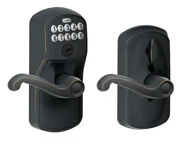 SchlageSchlage Electronic Keypad Lever with Plymouth Trim and Flair Lever with Flex Lock in 