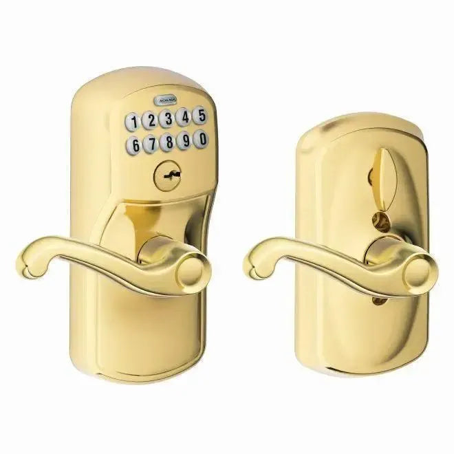 SchlageSchlage Electronic Keypad Lever with Plymouth Trim and Flair Lever with Flex Lock in 