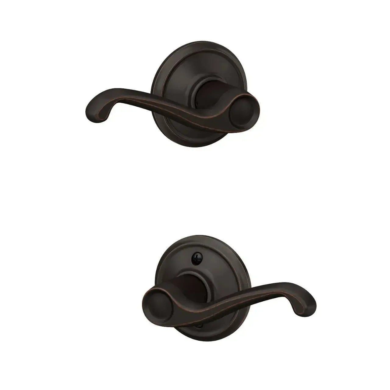 Schlage Flair Lever in Aged Bronze finish