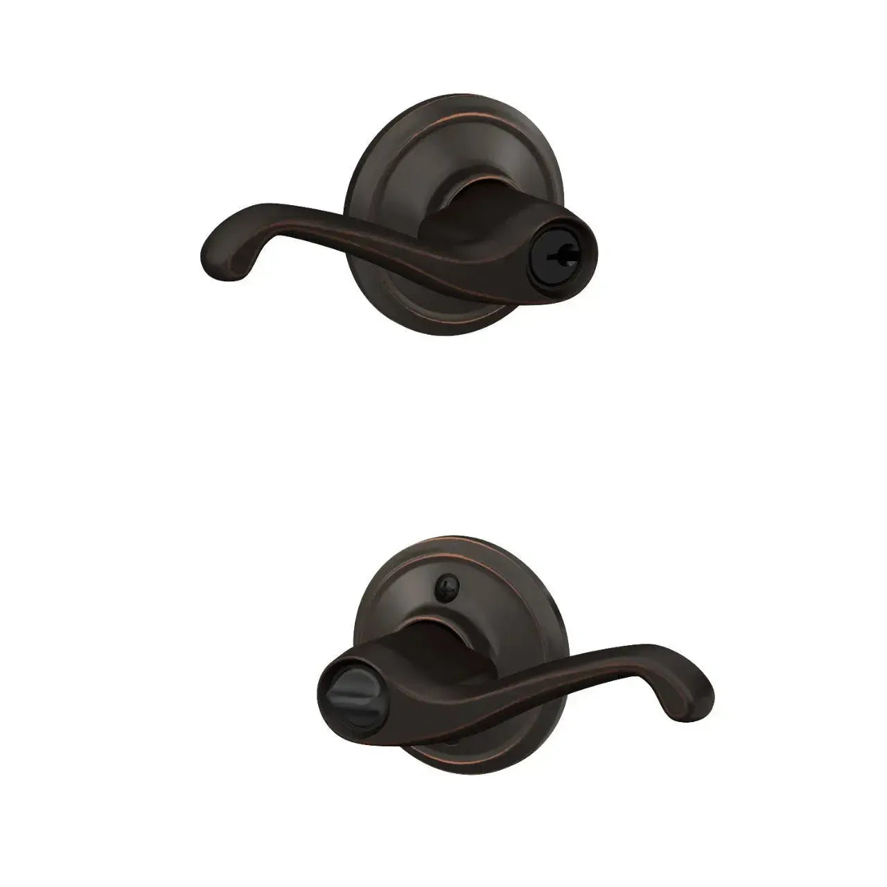 Schlage Flair Lever in Aged Bronze finish