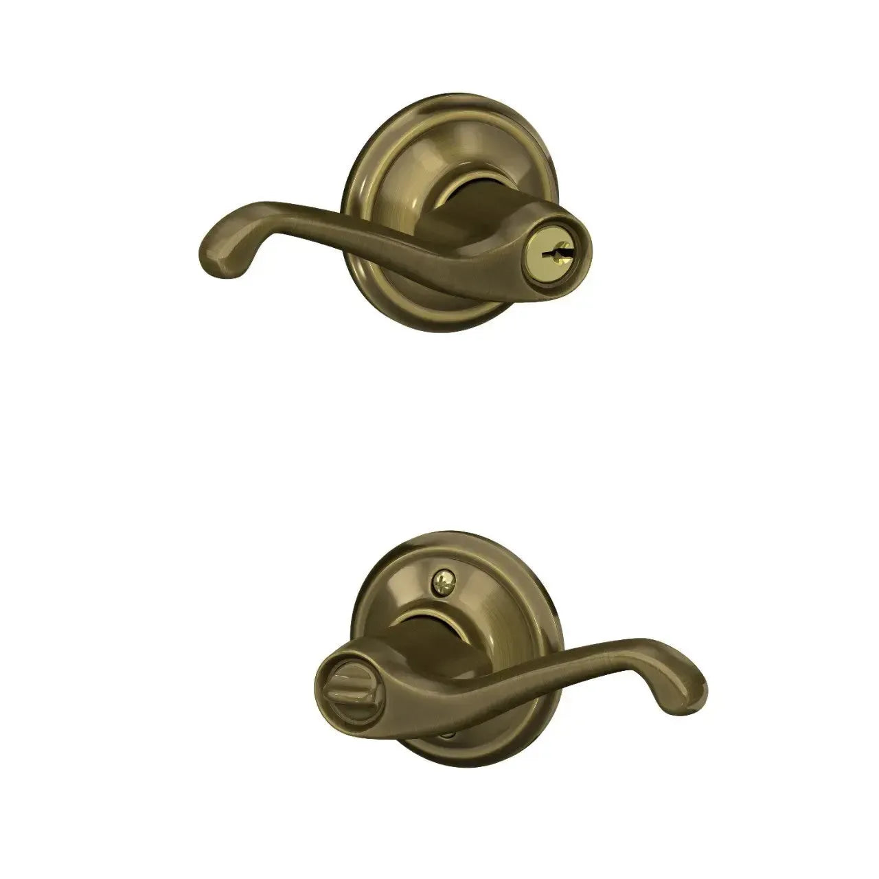 Schlage Flair Lever in Antique Brass finish