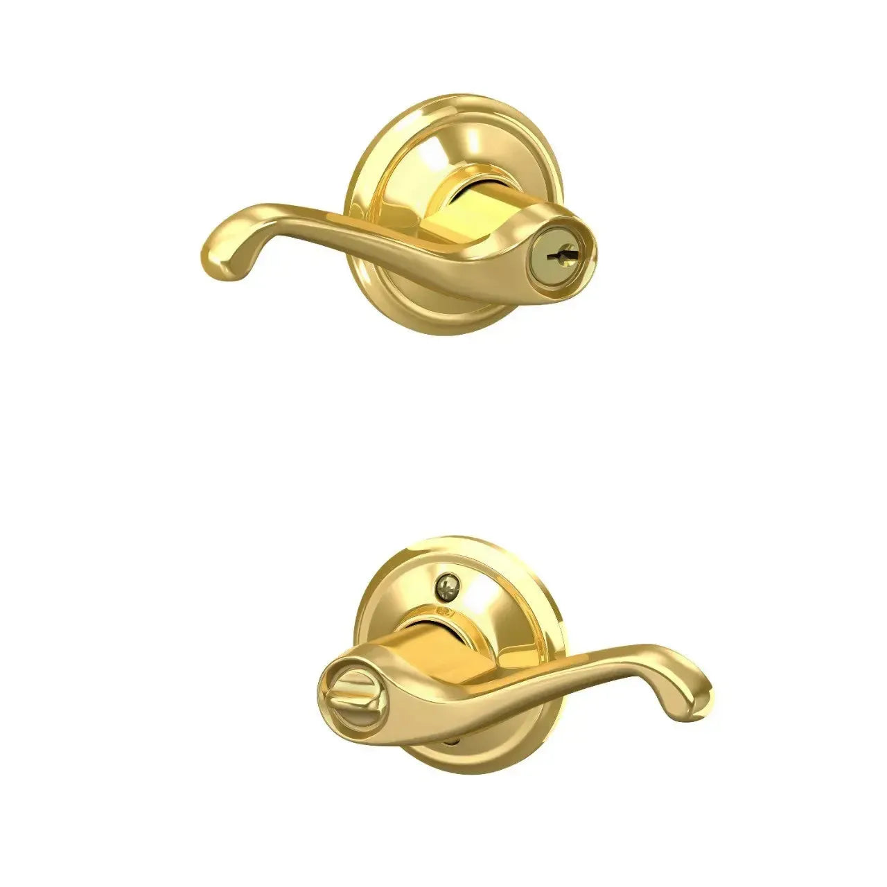 Schlage Flair Lever in Bright Brass finish