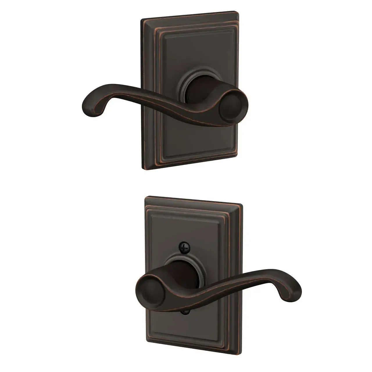 Schlage Flair Lever with Addison Rosette in Aged Bronze finish