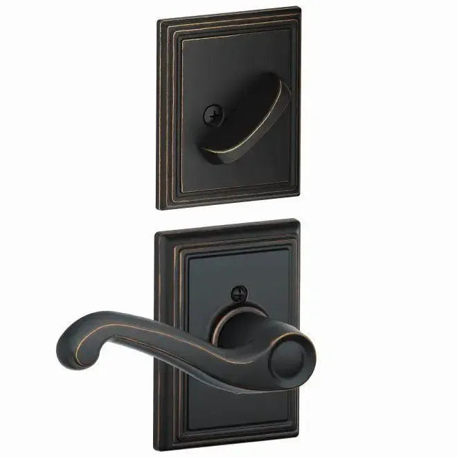 Schlage Flair Lever with Addison Rosette Interior Active Trim in Aged Bronze finish