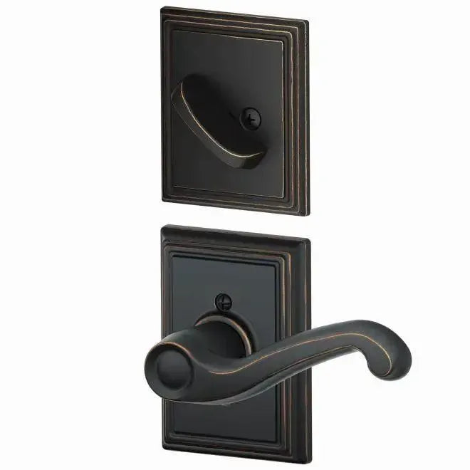 Schlage Flair Lever with Addison Rosette Interior Active Trim in Aged Bronze finish