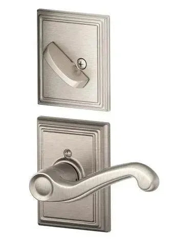 Schlage Flair Lever with Addison Rosette Interior Active Trim in Satin Nickel finish