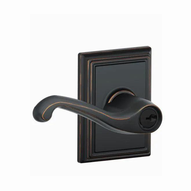 Schlage Flair Lever With Addison Rosette Keyed Entry Lock in Aged Bronze finish