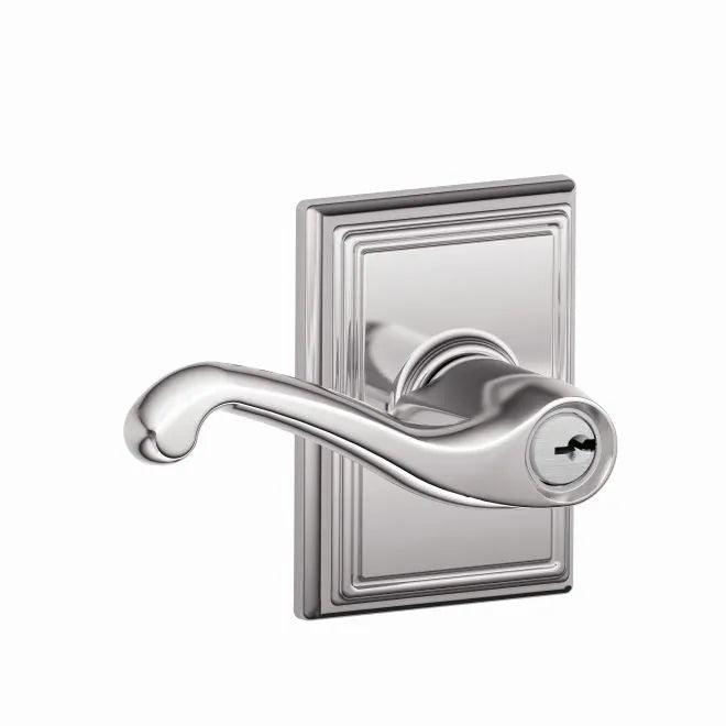 Schlage Flair Lever With Addison Rosette Keyed Entry Lock in Bright Chrome finish