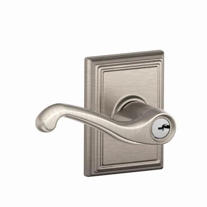 Schlage Flair Lever With Addison Rosette Keyed Entry Lock in Satin Nickel finish