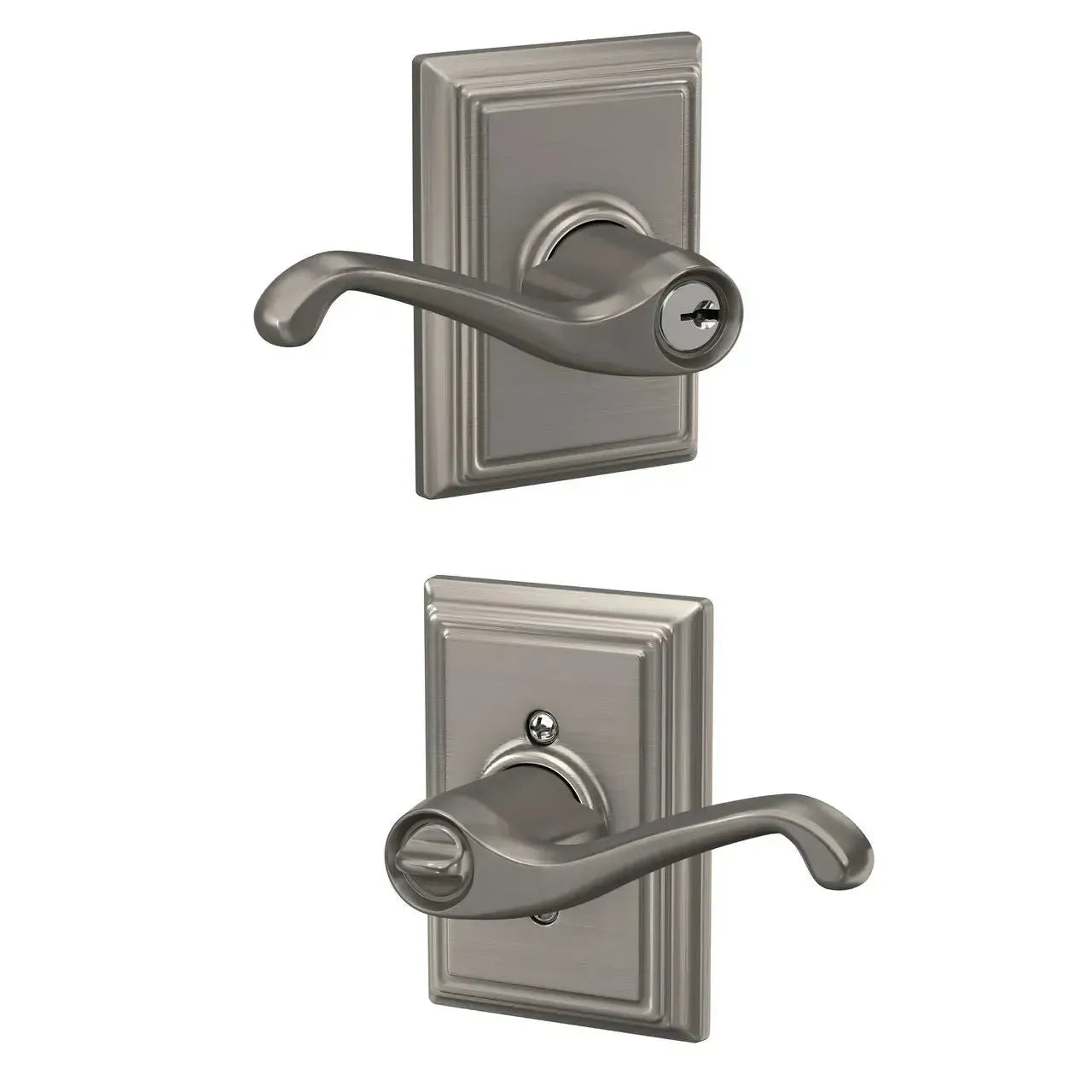 Schlage Flair Lever with Addison Rosette in Satin Nickel finish
