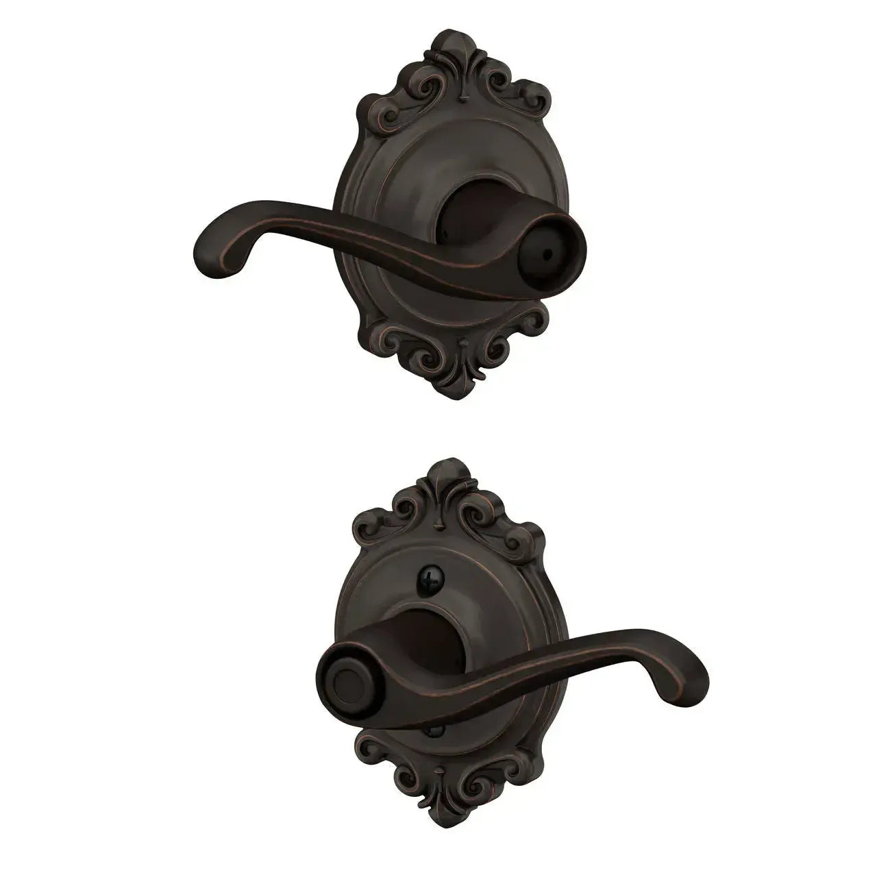 Schlage Flair Lever with Brookshire Rosette in Aged Bronze finish