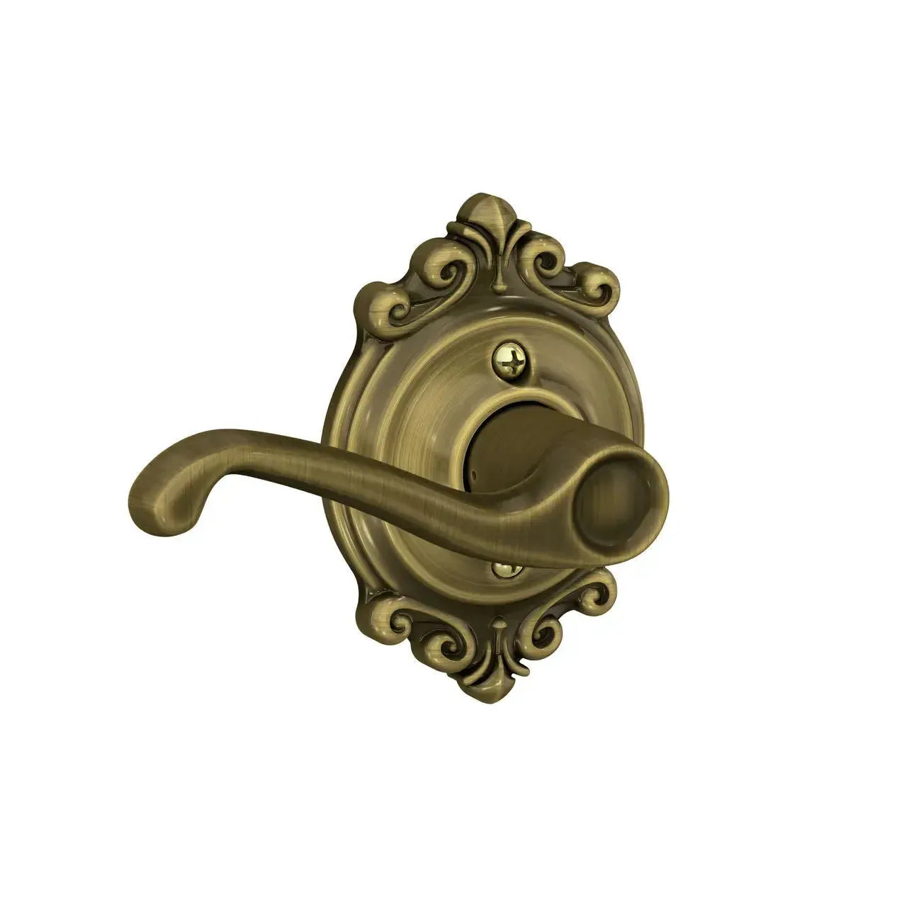 Schlage Flair Lever with Brookshire Rosette in Antique Brass finish
