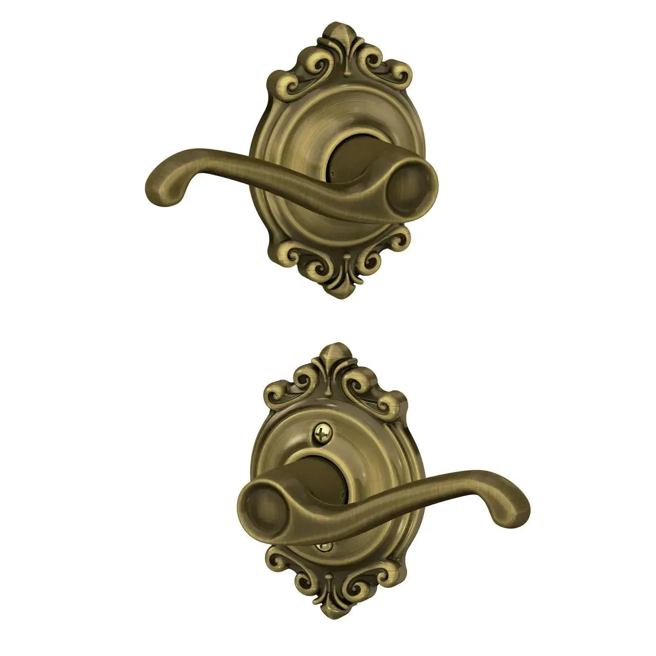 Schlage Flair Lever with Brookshire Rosette in Antique Brass finish