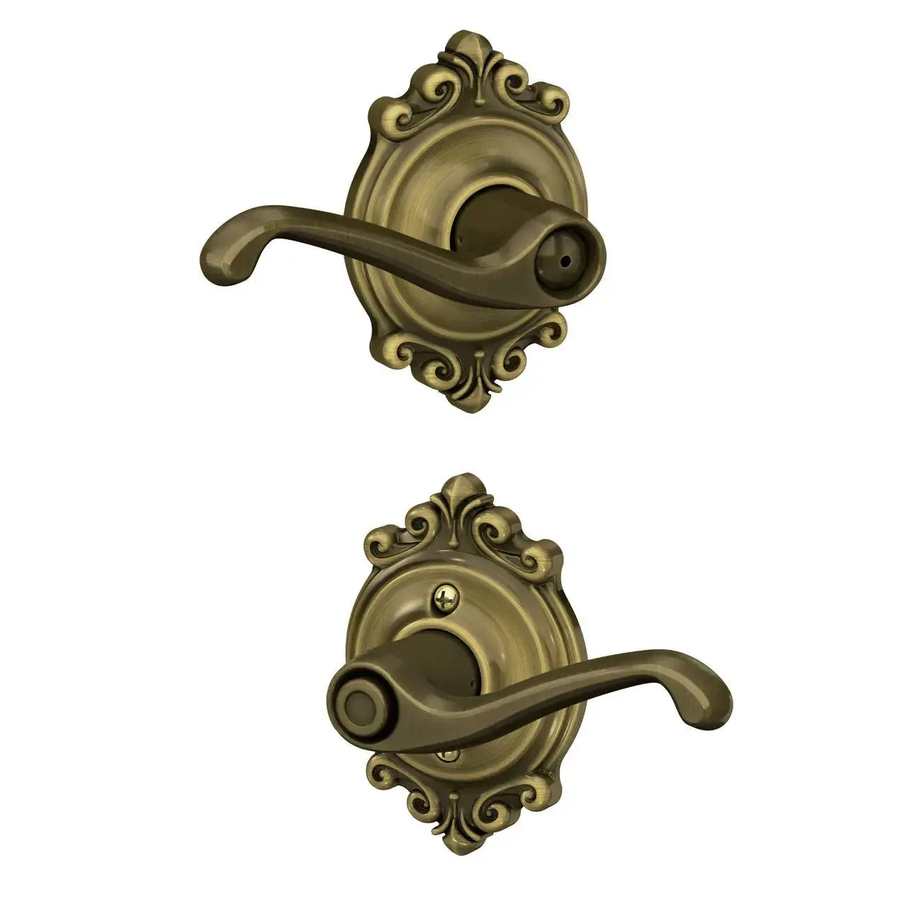 Schlage Flair Lever with Brookshire Rosette in Antique Brass finish
