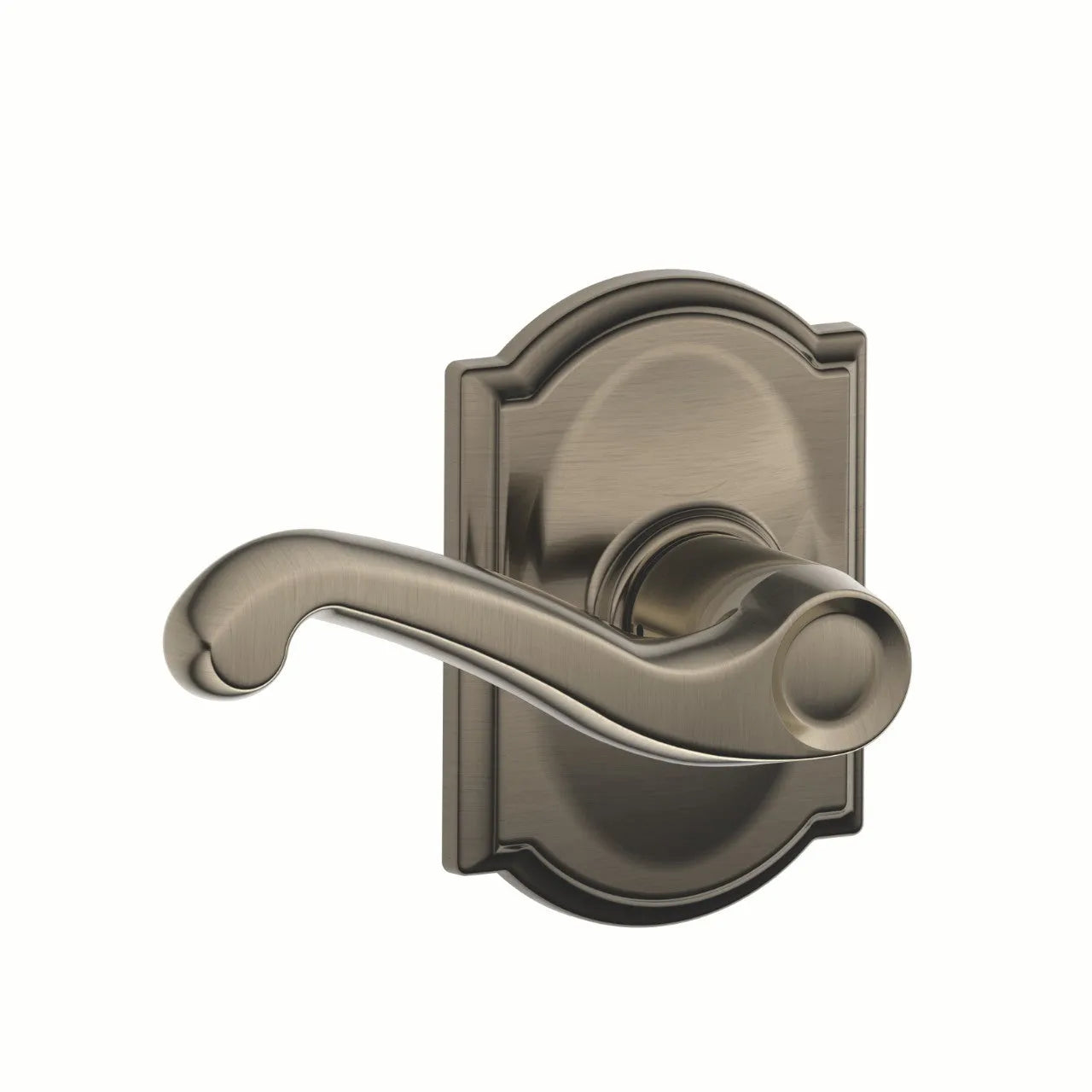 Schlage Flair Lever with Camelot Rosette Antique Pewter