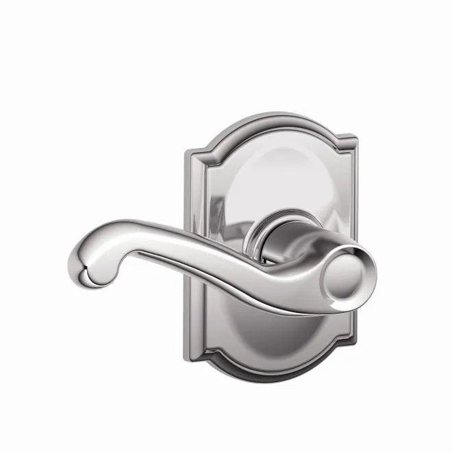 Schlage Flair Passage Lever With Camelot Rosette in Bright Chrome finish