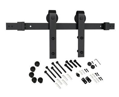 Schlage 6'6" Sliding Barn Door Hardware Kit with J Strap Hangers in Flat Black finish