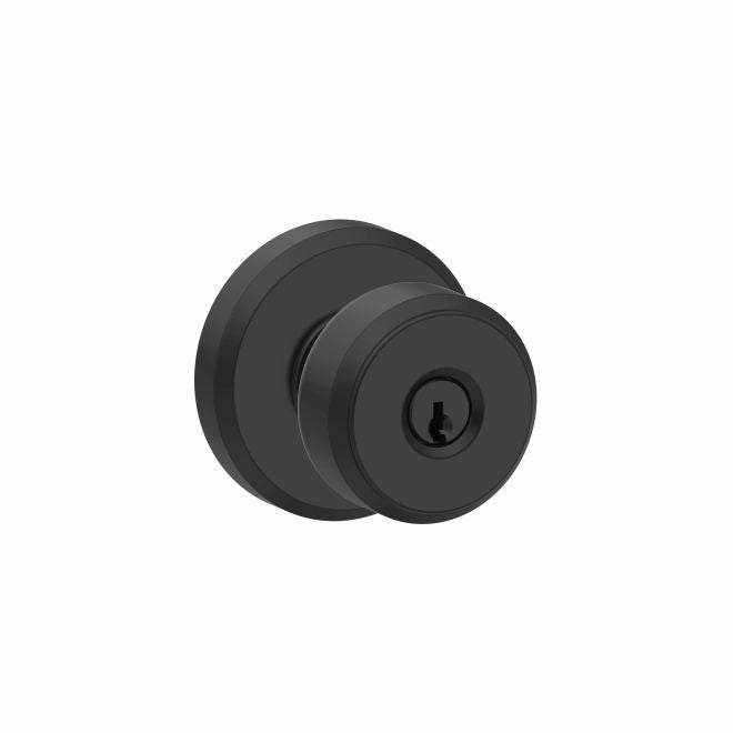 Schlage Bowery Knob With Greyson Rosette Keyed Entry Lock in Flat Black finish