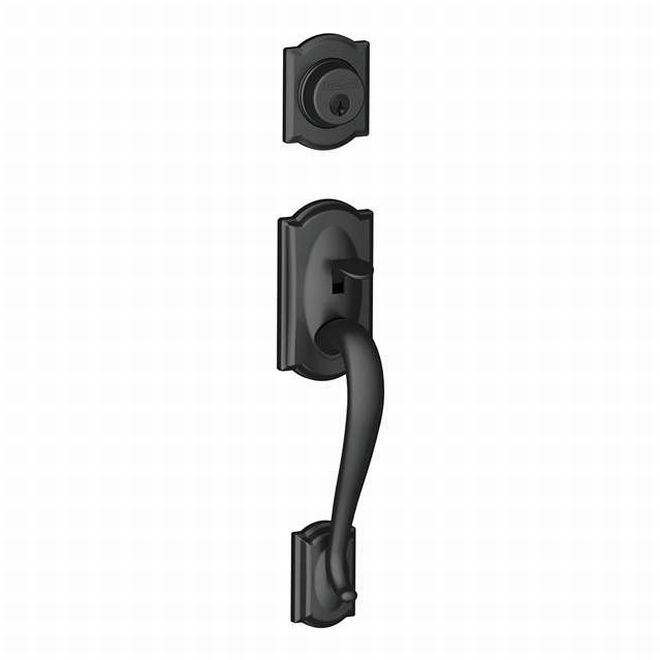 Schlage Camelot Dummy Exterior Handleset Only - Interior Trim Sold Separately in Flat Black finish