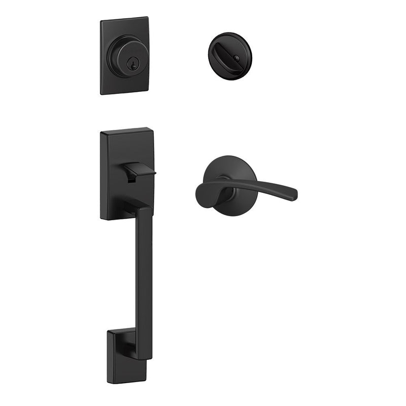 Schlage Century Single Cylinder Handleset with Merano Lever in Flat Black finish