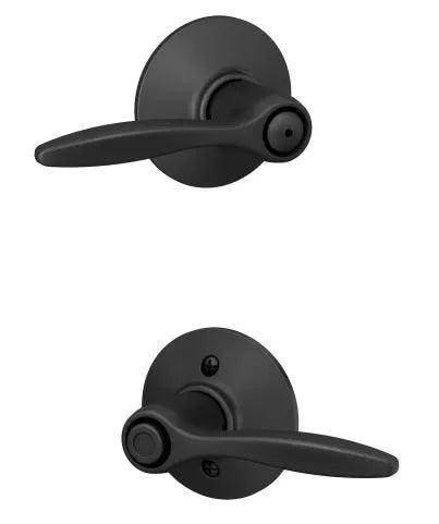 The Schlage Delfayo Privacy Lever in Flat Black finish