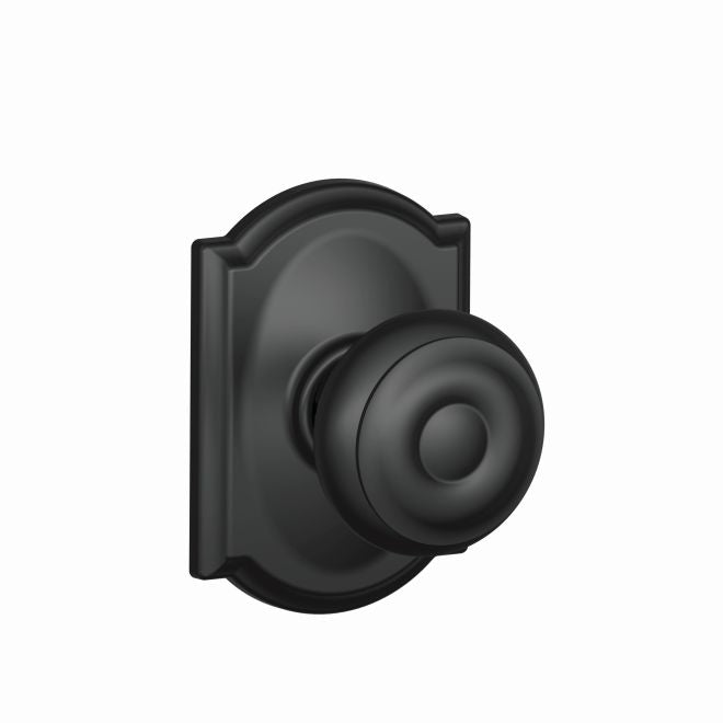 Schlage Georgian Passage Knob With Camelot Rosette in Flat Black finish