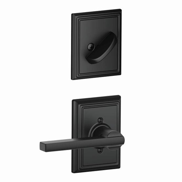 Schlage Latitude Lever With Addison Rosette Interior Active Trim - Exterior Handleset Sold Separately in Flat Black finish