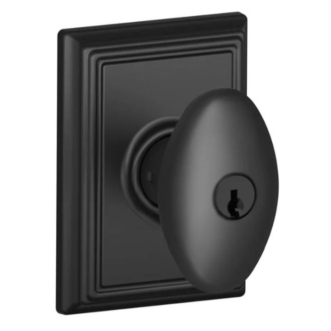 Schlage Siena Knob With Addison Rosette Keyed Entry Lock in Flat Black finish