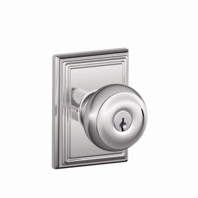 Schlage Georgian Knob With Addison Rosette Keyed Entry Lock Bright Chrome