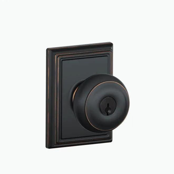 Schlage Georgian Knob With Addison Rosette Keyed Entry Lock Aged Bronze