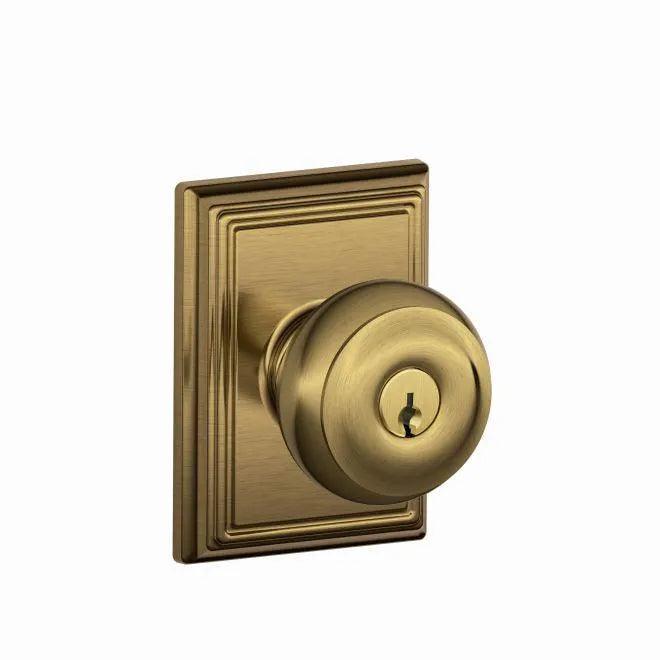 Schlage Georgian Knob With Addison Rosette Keyed Entry Lock Antique Brass