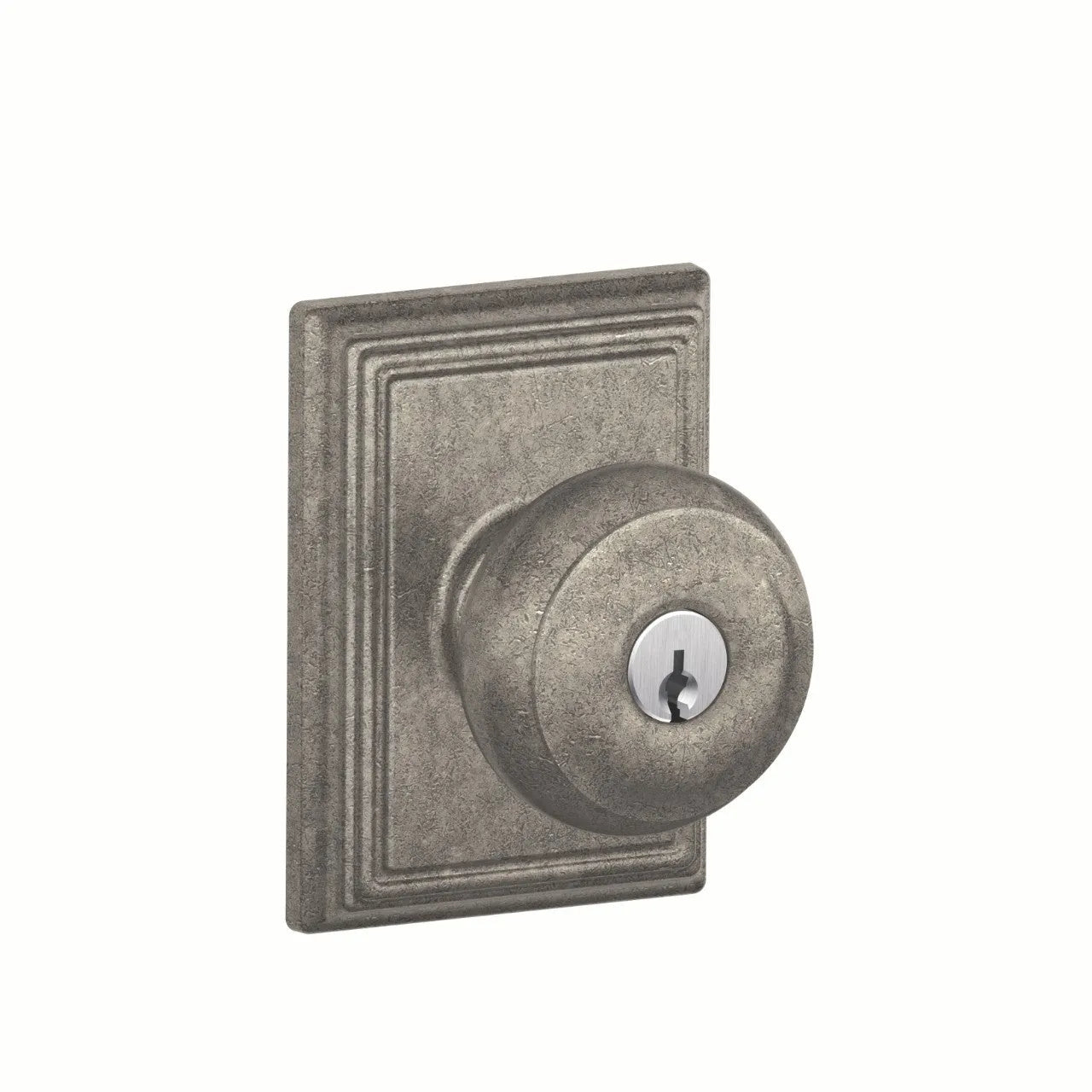 Schlage Georgian Knob with Addison Rosette Distressed Nickel