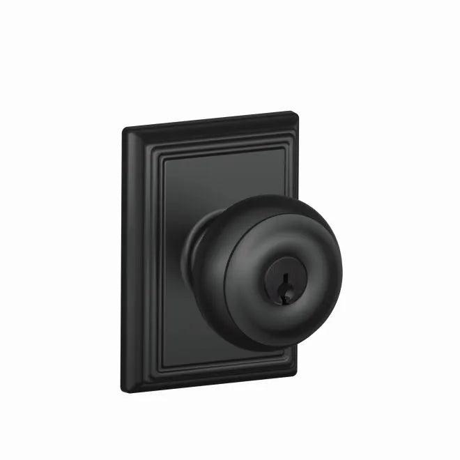 Schlage Georgian Knob With Addison Rosette Keyed Entry Lock Flat Black