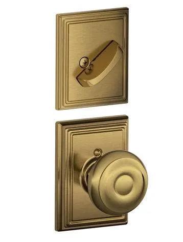 Schlage Georgian Knob With Addison Rosette Interior Active Trim - Exterior Handleset Sold Separately in Antique Brass finish