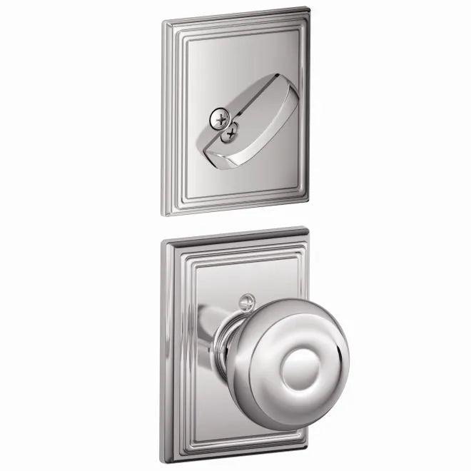 Schlage Georgian Knob With Addison Rosette Interior Active Trim - Exterior Handleset Sold Separately in Bright Chrome finish