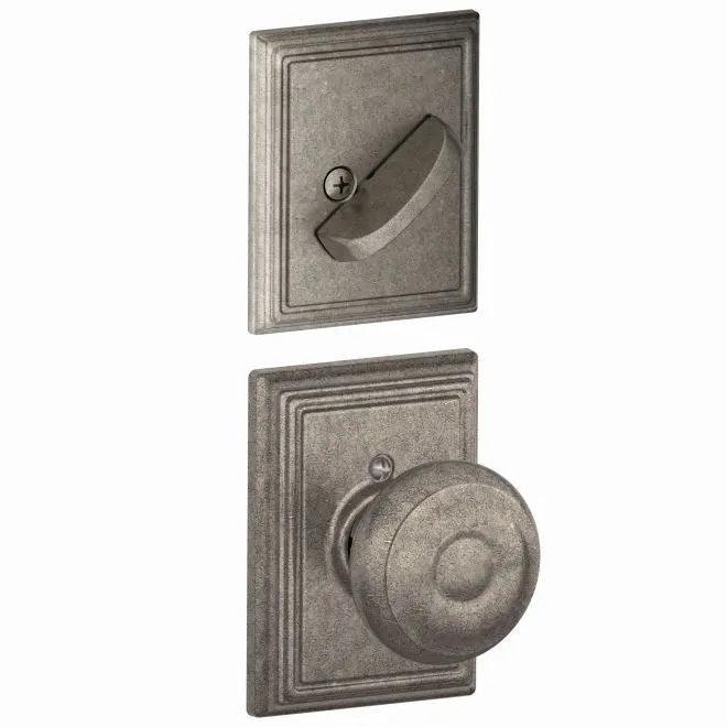 Schlage Georgian Knob With Addison Rosette Interior Active Trim - Exterior Handleset Sold Separately in Distressed Nickel finish