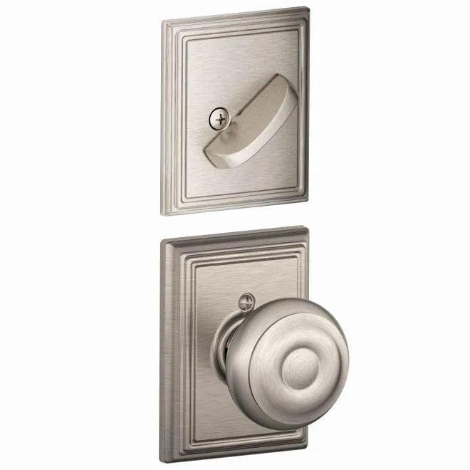 Schlage Georgian Knob With Addison Rosette Interior Active Trim - Exterior Handleset Sold Separately in Satin Nickel finish