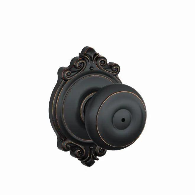 Schlage Georgian Privacy Knob With Brookshire Rosette Aged Bronze