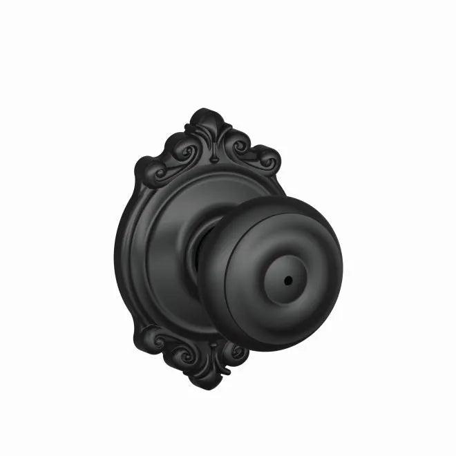 Schlage Georgian Privacy Knob With Brookshire Rosette Flat Black