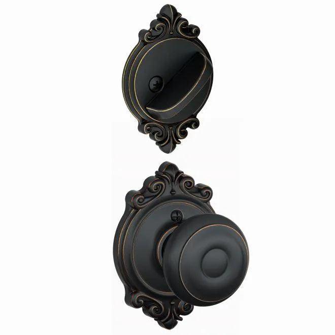 Schlage Georgian Knob With Brookshire Rosette Interior Active Trim - Exterior Handleset Sold Separately in Aged Bronze finish