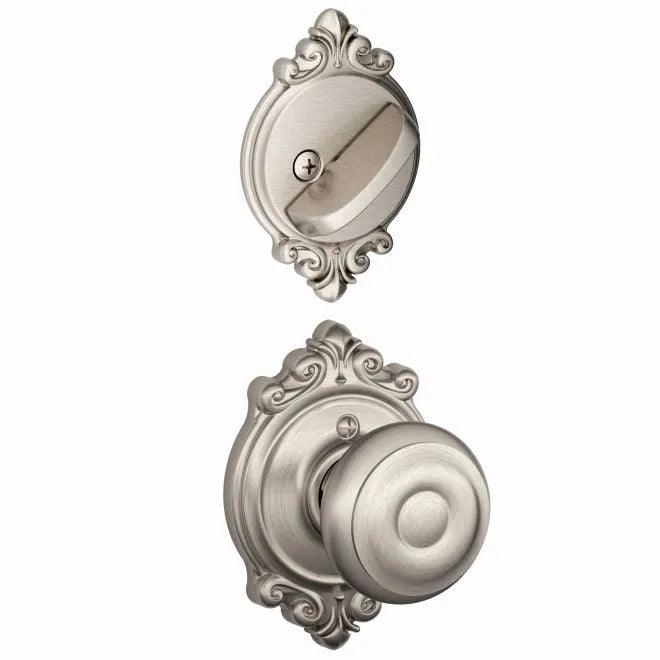 Schlage Georgian Knob With Brookshire Rosette Interior Active Trim - Exterior Handleset Sold Separately in Satin Nickel finish