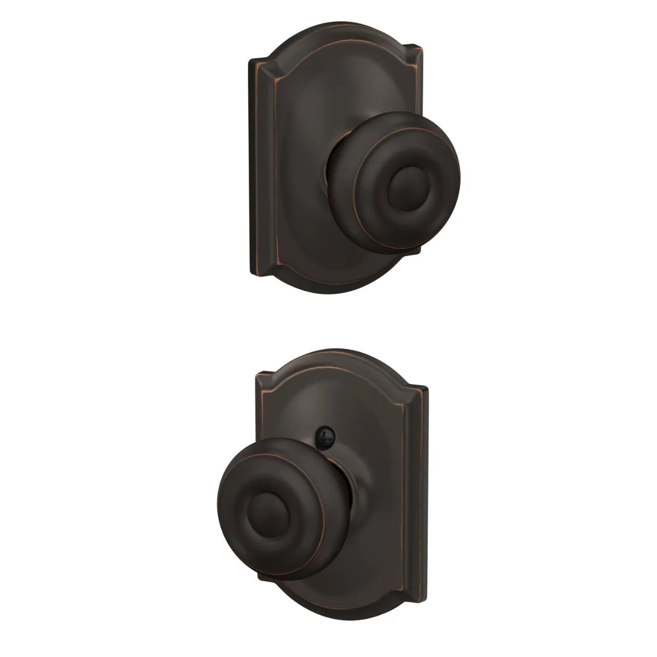Schlage Georgian Knob with Camelot Rosette Aged Bronze
