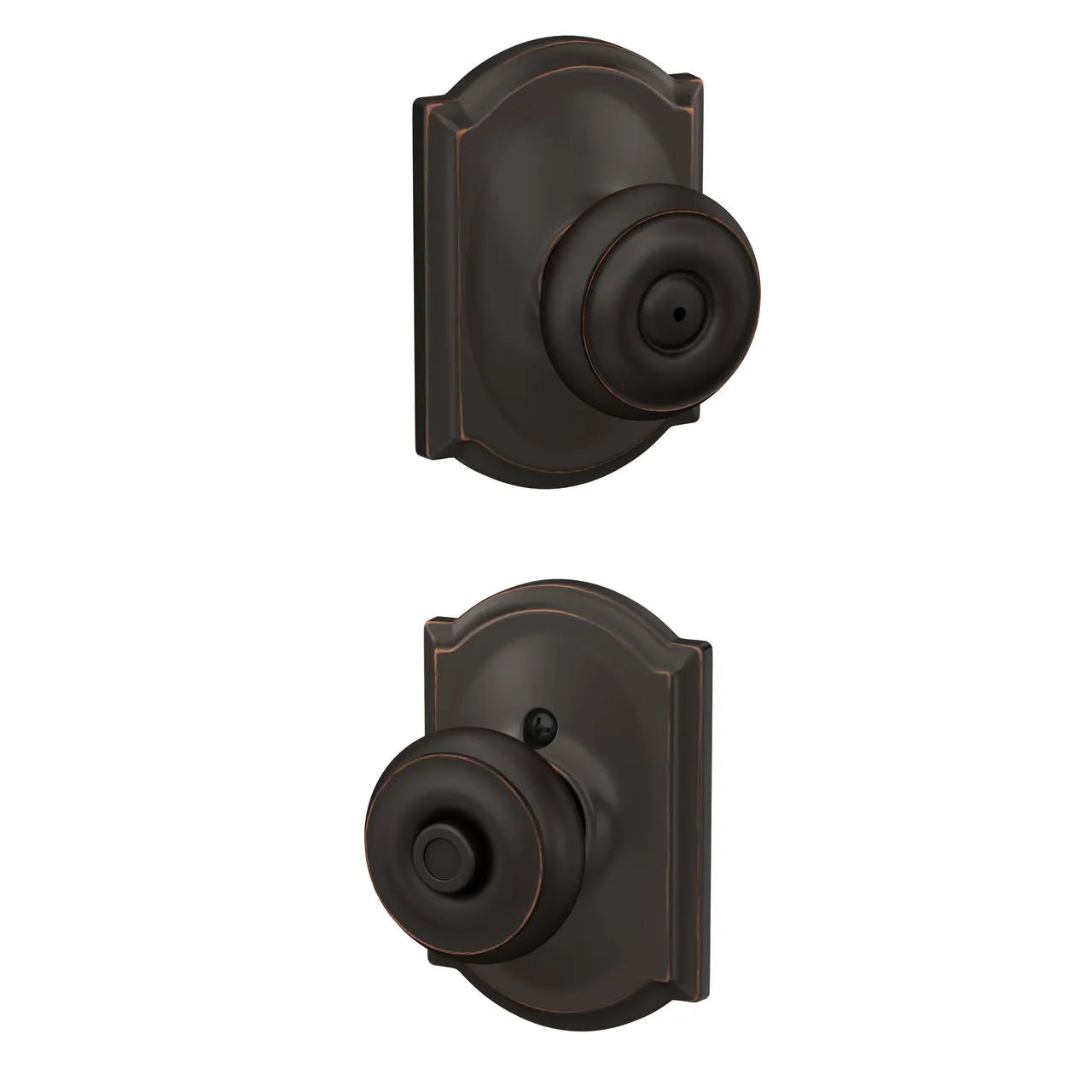 Schlage Georgian Knob with Camelot Rosette Aged Bronze