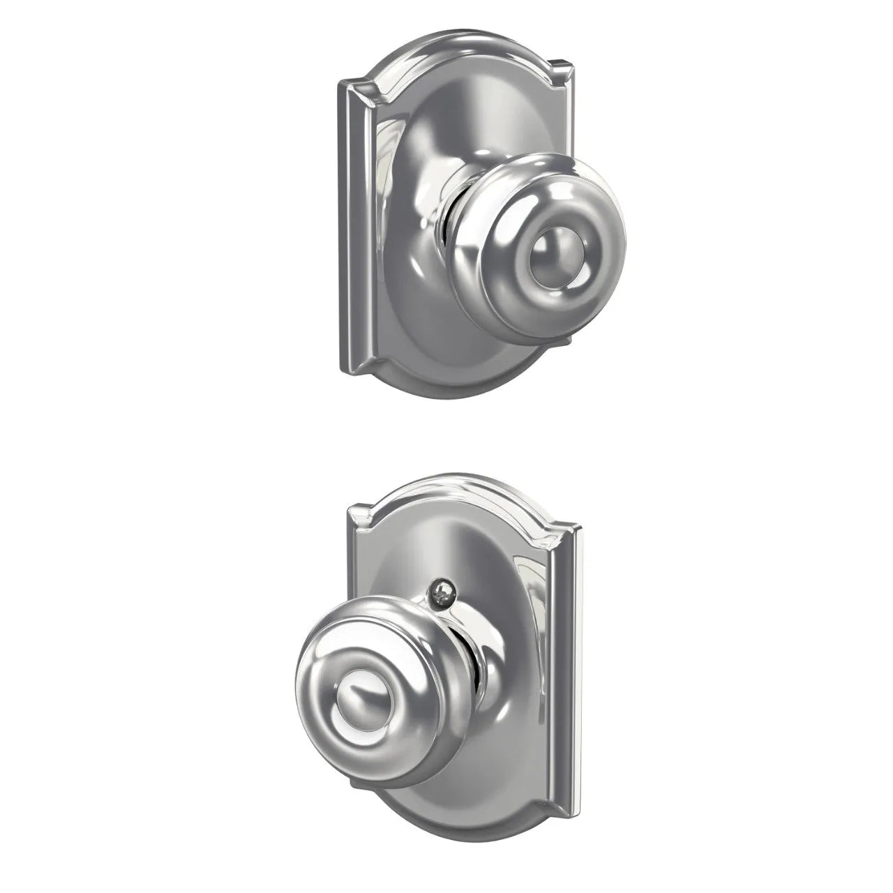 Schlage Georgian Knob with Camelot Rosette Bright Chrome