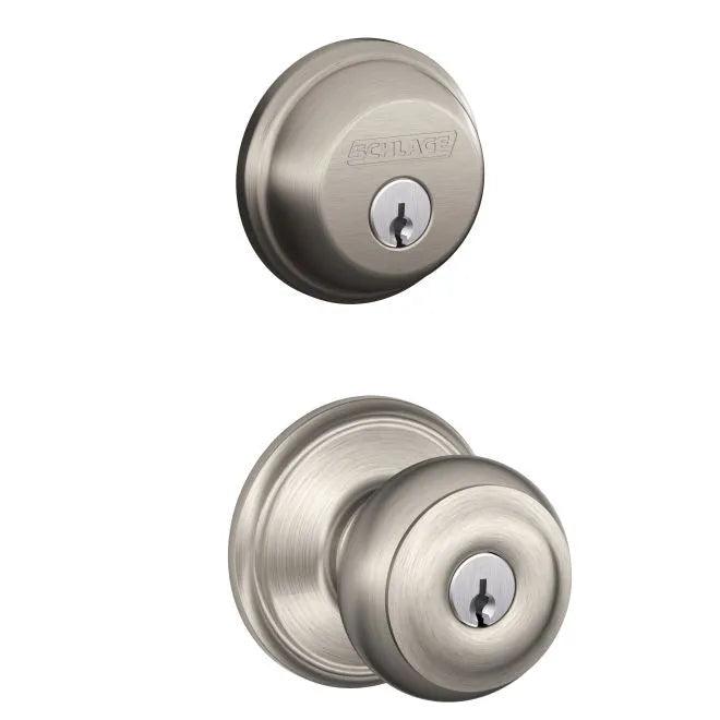 Schlage Georgian Single Cylinder Keyed Entry Door Knob Set and Deadbolt Combo Pack Satin Nickel