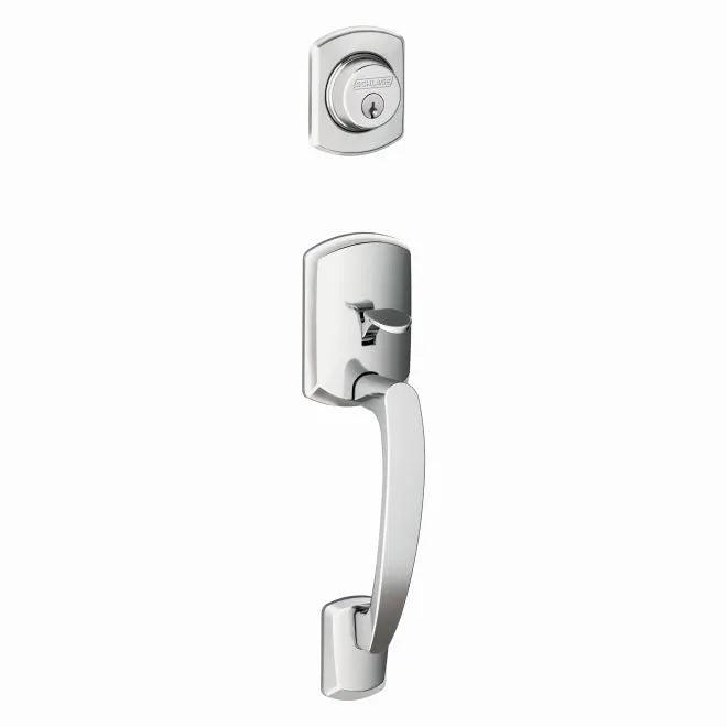 Schlage Greenwich Single Cylinder Exterior Active Handleset Only - Interior Trim Sold Separately Bright Chrome